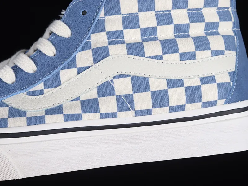 All categories Vans Vans series Vans Mid Vans Sk8-Mid Vans official haze blue checkerboard retro mid-top canvas vulcanized skateboard shoes VN0A391FOQN